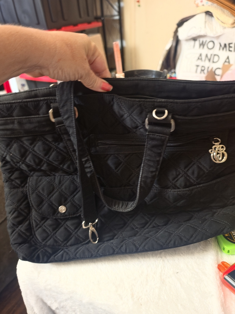 Vera Bradley Black Quilted Shoulder Bag with Silver Charm